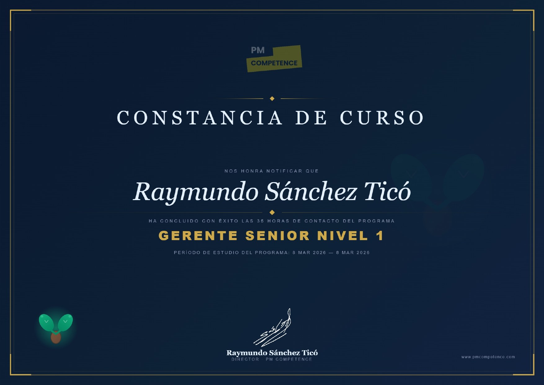 Diploma Gerente Senior Nivel 1 PM Competence