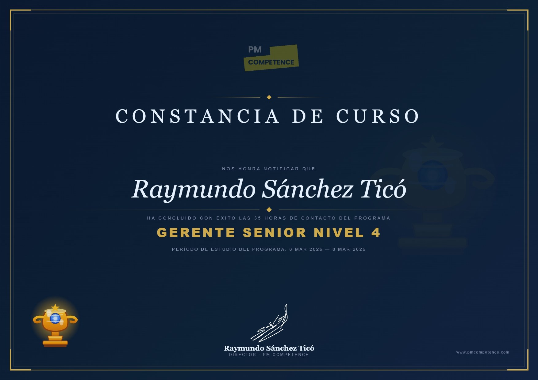 Diploma Gerente Senior Nivel 4 PM Competence