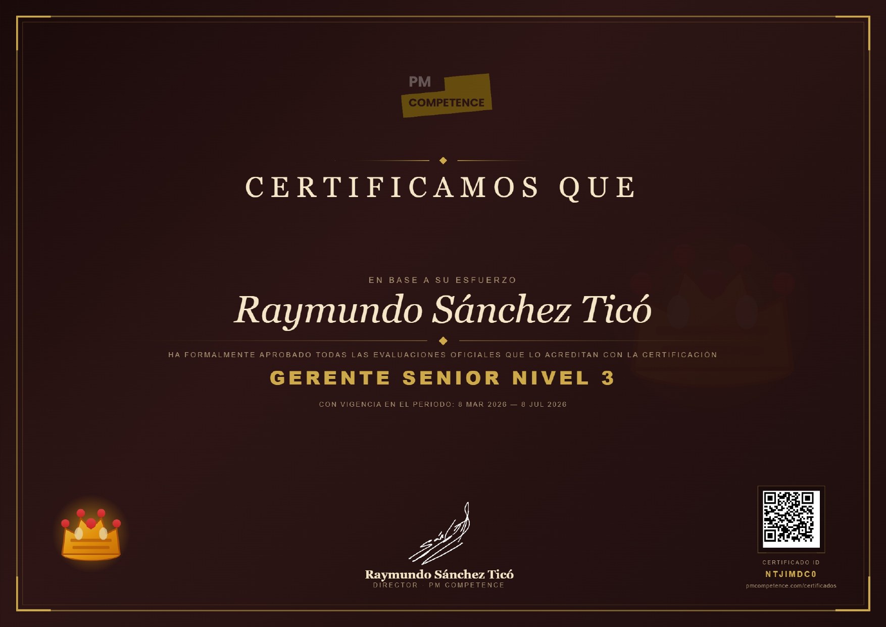 Diploma Gerente Senior Nivel 5 PM Competence